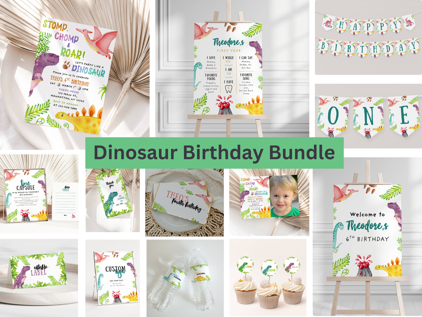 ROAR-some Dinosaur Birthday Party Printable Bundle – Printable Dinosaur Party Bundle for Kids