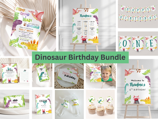 ROAR-some Dinosaur Birthday Party Printable Bundle – Printable Dinosaur Party Bundle for Kids
