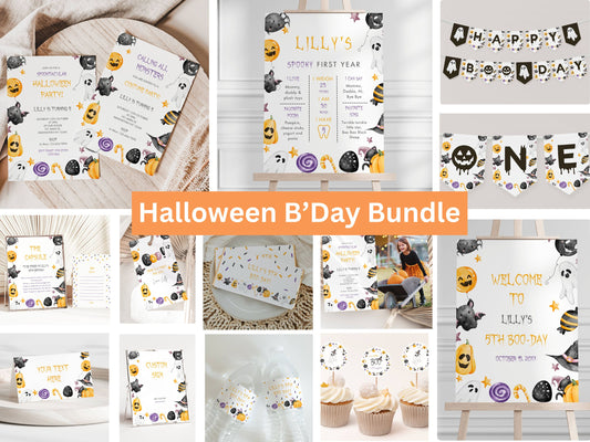 Kids Halloween Birthday Printable Bundle – Spooky and Fun Theme